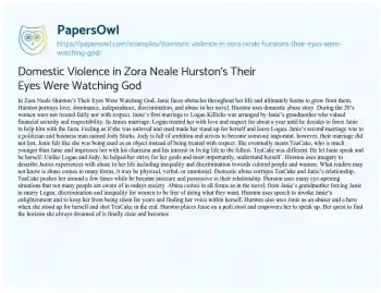 Essay on Domestic Violence in Zora Neale Hurston’s their Eyes were Watching God