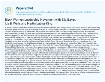 Essay on Black Women Leadership Movement with Ella Baker, Ida B. Wells and Martin Luther King