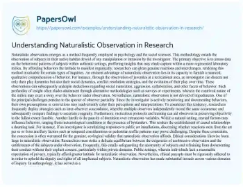 Essay on Understanding Naturalistic Observation in Research