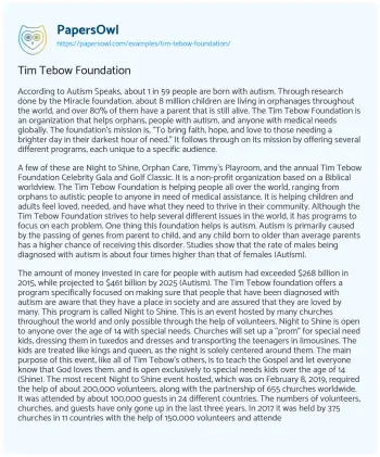 Essay on Tim Tebow Foundation