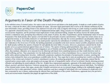 Essay on Arguments in Favor of the Death Penalty