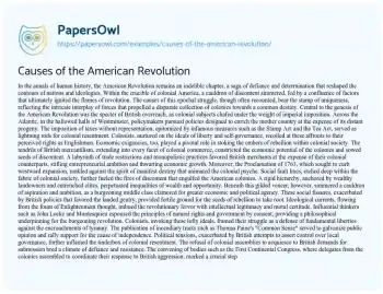 Essay on Causes of the American Revolution