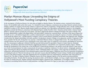 Essay on Marilyn Monroe Abuse: Unraveling the Enigma of Hollywood’s most Puzzling Conspiracy Theories