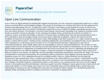 Essay on Open Line Communication