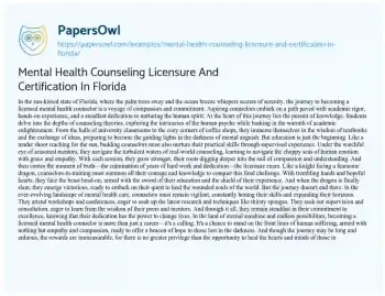 Essay on Mental Health Counseling Licensure and Certification in Florida