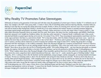 Essay on Why Reality TV Promotes False Stereotypes