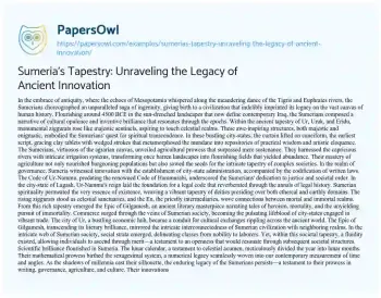 Essay on Sumeria’s Tapestry: Unraveling the Legacy of Ancient Innovation