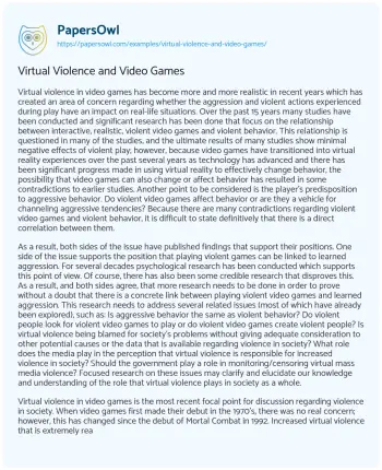 Essay on Virtual Violence and Video Games