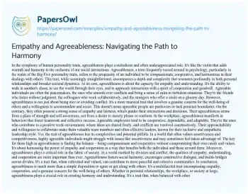 Essay on Empathy and Agreeableness: Navigating the Path to Harmony