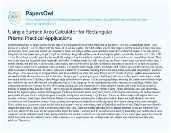 Essay on Using a Surface Area Calculator for Rectangular Prisms: Practical Applications