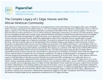 Essay on The Complex Legacy of J. Edgar Hoover and the African American Community