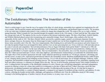 Essay on The Evolutionary Milestone: the Invention of the Automobile