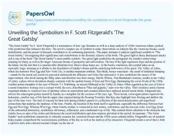 Essay on Unveiling the Symbolism in F. Scott Fitzgerald’s ‘The Great Gatsby’