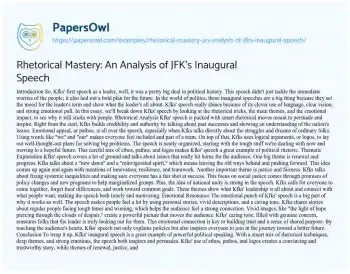 Essay on Rhetorical Mastery: an Analysis of JFK’s Inaugural Speech