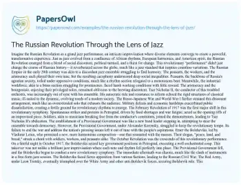 Essay on The Russian Revolution through the Lens of Jazz