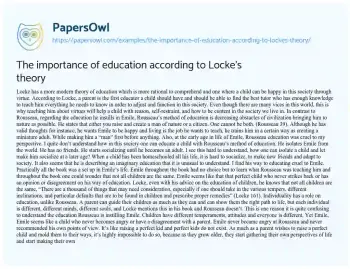 Essay on The Importance of Education According to Locke’s Theory