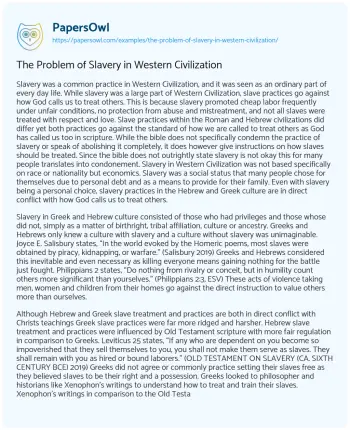 Essay on The Problem of Slavery in Western Civilization