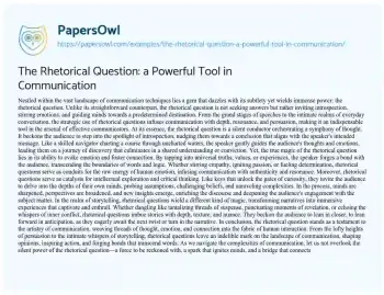 Essay on The Rhetorical Question: a Powerful Tool in Communication