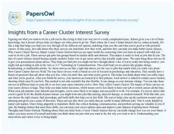 Essay on Insights from a Career Cluster Interest Survey