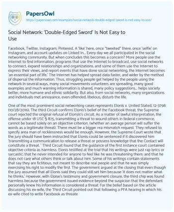 Essay on Social Network: ‘Double-Edged Sword’ is not Easy to Use