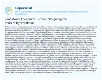 Essay on Zimbabwe’s Economics Turmoil: Navigating the Perils of Hyperinflation