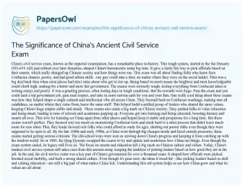 Essay on The Significance of China’s Ancient Civil Service Exam