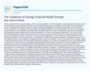 Essay on The Symphony of Savings: Financial Health through the Lens of Music