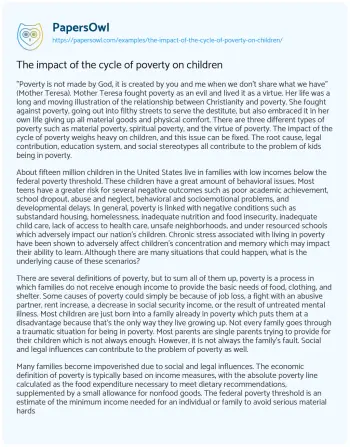 Essay on The Impact of the Cycle of Poverty on Children