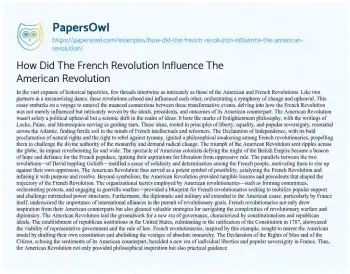 Essay on How did the French Revolution Influence the American Revolution