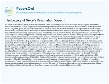 Essay on The Legacy of Nixon’s Resignation Speech