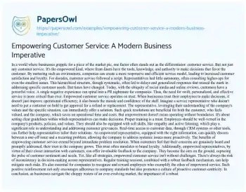 Essay on Empowering Customer Service: a Modern Business Imperative