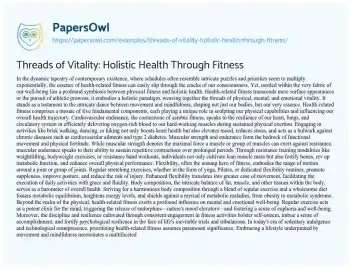 Essay on Threads of Vitality: Holistic Health through Fitness