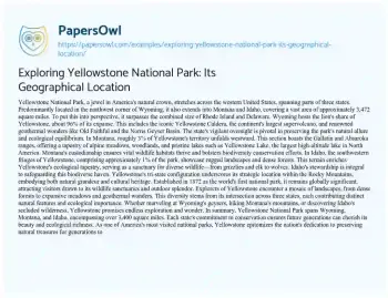 Essay on Exploring Yellowstone National Park: its Geographical Location