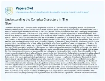 Essay on Understanding the Complex Characters in ‘The Giver’