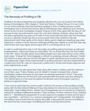 Essay on The Necessity of Profiling in FBI