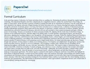 Essay on Formal Curriculum