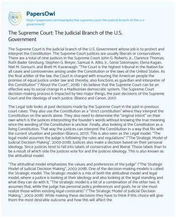 Essay on The Supreme Court: the Judicial Branch of the U.S. Government