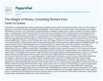 Essay on The Weight of Money: Converting Pennies from Cents to Grams