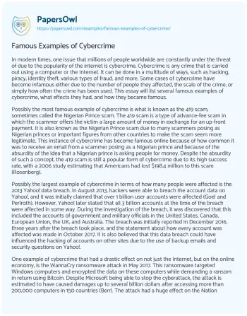 Essay on Famous Examples of Cybercrime