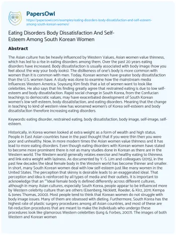 Essay on Eating Disorders Body Dissatisfaction and Self-Esteem Among South Korean Women