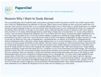 Essay on Reasons why i Want to Study Abroad