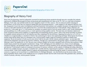 Essay on Biography of Henry Ford