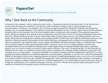 Essay on Why i Give Back to the Community