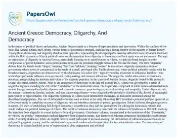 Essay on Ancient Greece: Democracy, Oligarchy, and Democracy