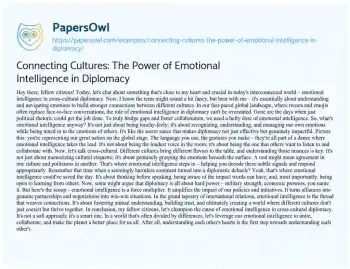 Essay on Connecting Cultures: the Power of Emotional Intelligence in Diplomacy