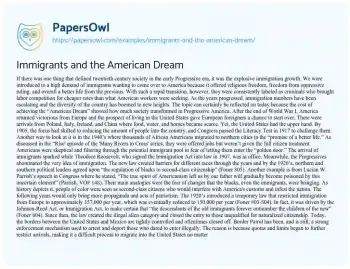 Essay on Immigration and the American Dream