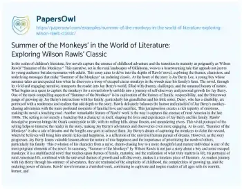 Essay on Summer of the Monkeys’ in the World of Literature: Exploring Wilson Rawls’ Classic