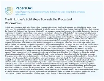 Essay on Martin Luther’s Bold Steps Towards the Protestant Reformation