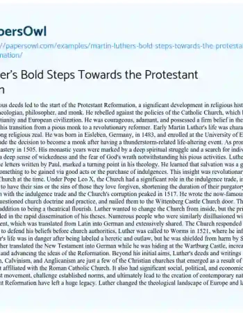 Essay on Martin Luther’s Bold Steps Towards the Protestant Reformation