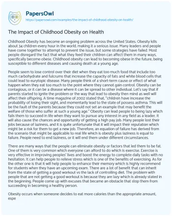 Essay on The Impact of Childhood Obesity on Health